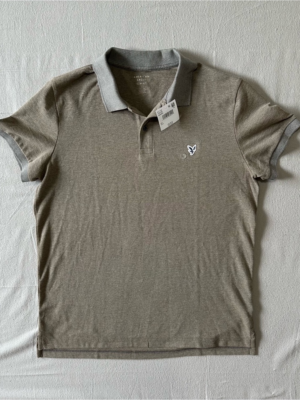 American Eagle Slim Fit Polo Shirt Mens Large Taupe Beige Stretch Casual